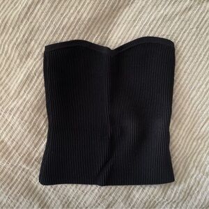 Babaton Black Ribbed Strapless Top
